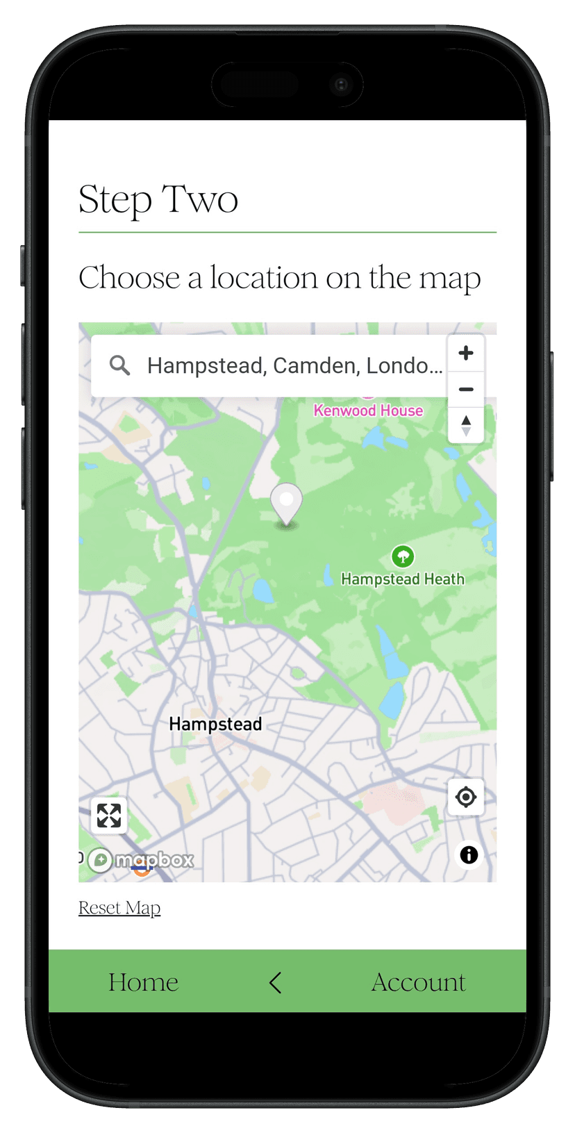 Screenshot of MapboxGL interactive map showing location pins and search functionality for lost dog posts
